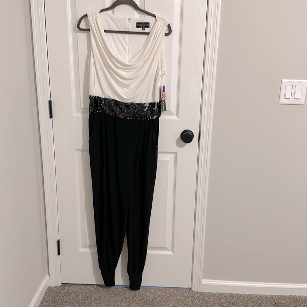 Size 12 Black and white cocktail jumpsuit